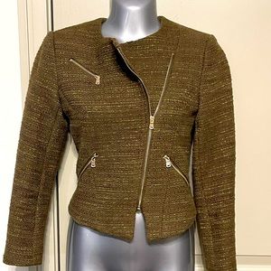 H & M - Olive / Military green tweed fashion jacket with gold zippers